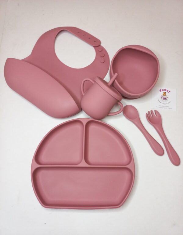 BABY FEEDING SILICONE SET 6PC BPA-FREE/DARK PINK