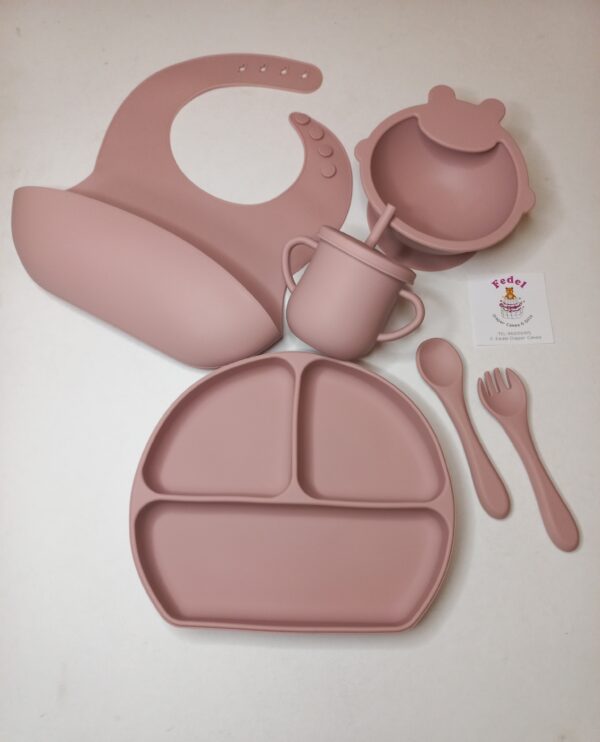 Baby Feeding Silicone Set 6pc BPA-Free/ light pink