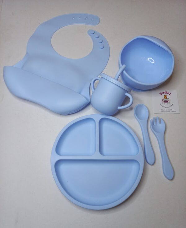 BABY FEEDING SILICONE SET 6PC BPA-FREE/ Light Blue