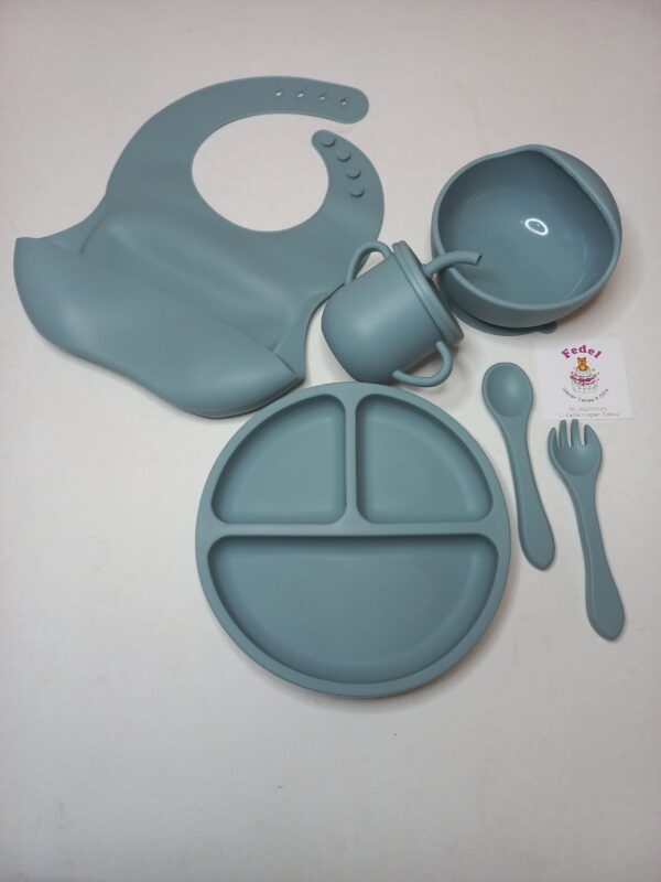 BABY FEEDING SILICONE SET 6PC BPA-FREE/ GREY BLUE