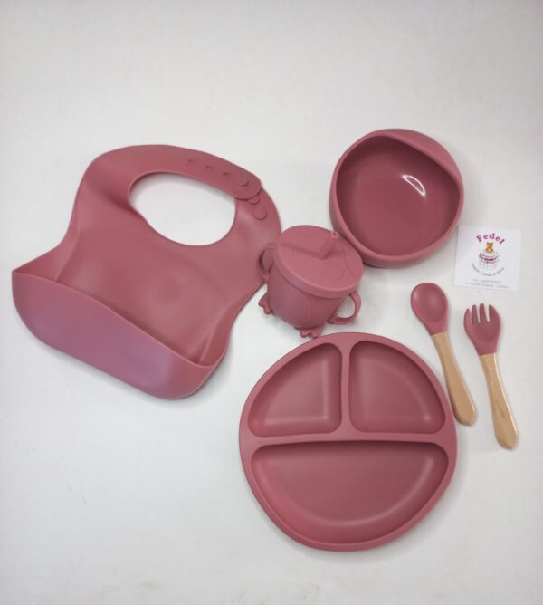 BABY FEEDING SILICONE SET 6PC BPA-FREE/DARK PINK