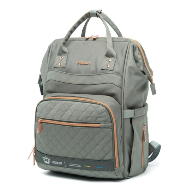 LE QUEEN-DIAPER BAG BACKPACK CLASSIC /GREY-GOLD