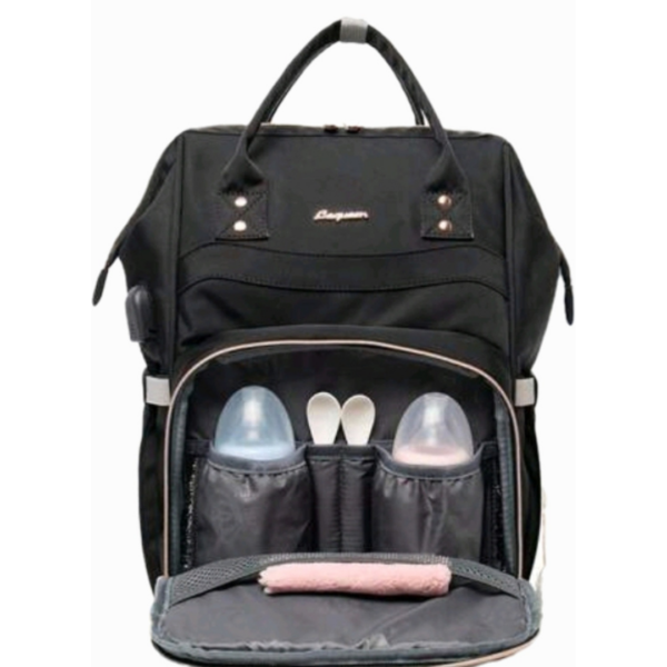 LE QUEEN-DIAPER BAG BACKPACK CLASSIC /BLACK-GOLD - Image 2