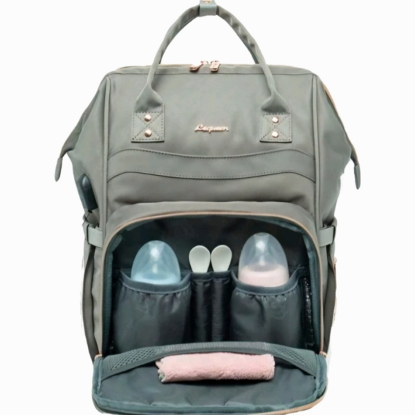 LE QUEEN-DIAPER BAG BACKPACK CLASSIC /GREY-GOLD - Image 2