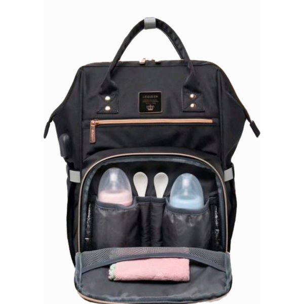 LE QUEEN-DIAPER BAG BACKPACK CLASSIC /BLACK-GOLD - Image 2