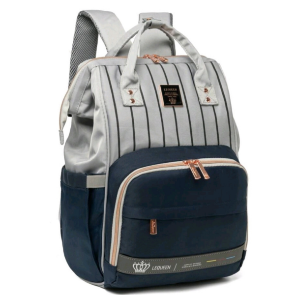 LE QUEEN-DIAPER BAG BACKPACK CLASSIC /GREY-NAVY BLUE