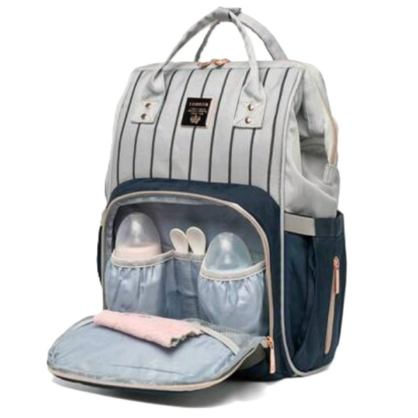 LE QUEEN-DIAPER BAG BACKPACK CLASSIC /GREY-NAVY BLUE - Image 2