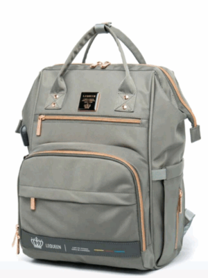 LE QUEEN-DIAPER BAG BACKPACK CLASSIC /GREY-PINK GOLD