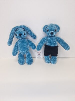 Handmade Knitted Toys/ Blue Rabbit & Blue Bear